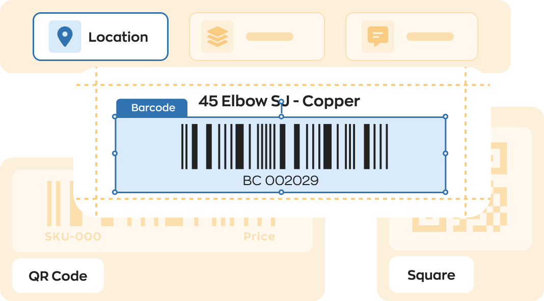 Stylized image of a barcode with associated information